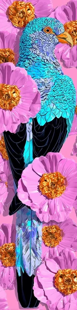 Free bird bookmark featuring a bird among pink flowers